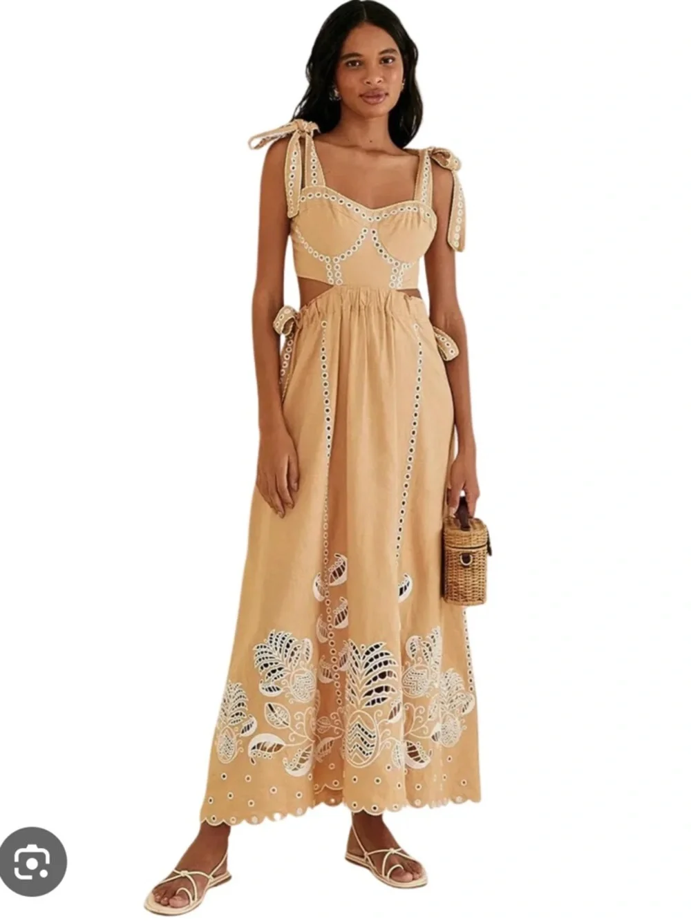 NWT FARM RIO Sand Richelieu Sleeveless Midi Dress, Size M - Picture 1 of 6